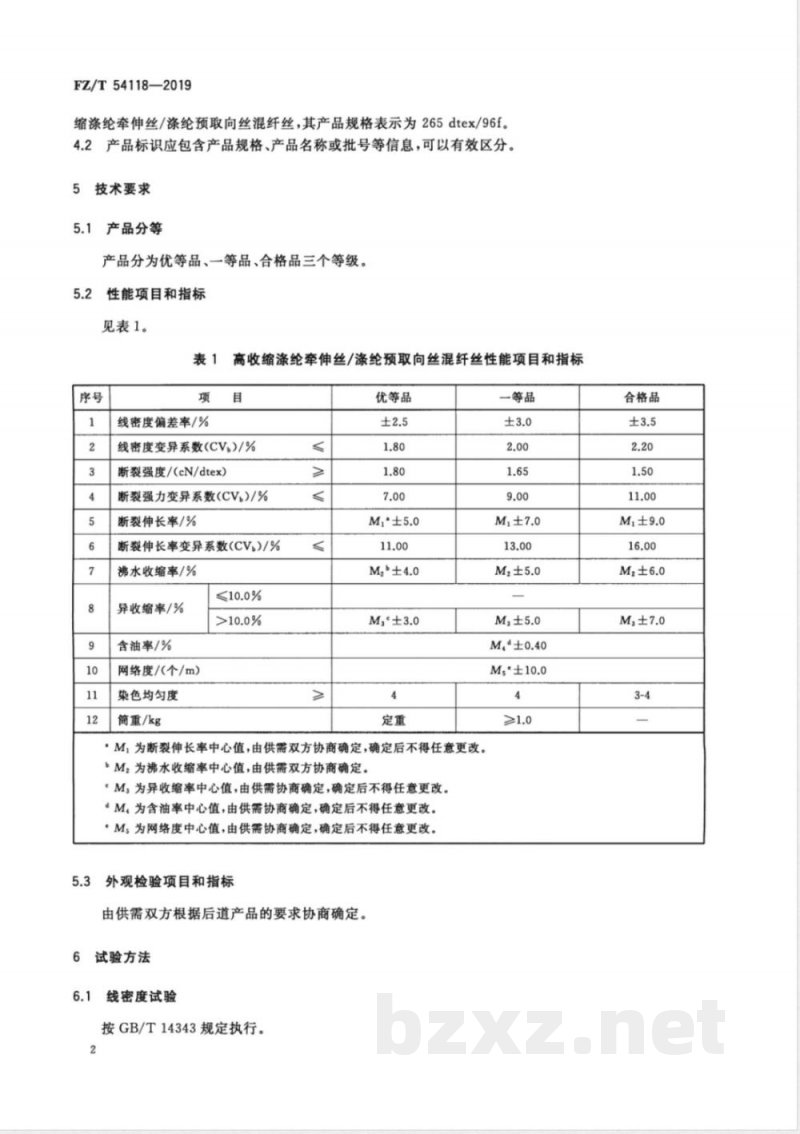 FZ/T 54118-2019高收缩涤纶牵伸丝/涤纶预取向丝混纤丝 