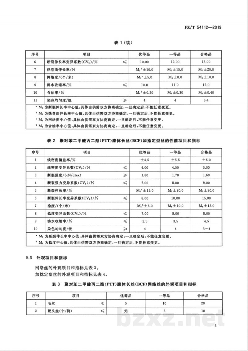 FZ/T 54112-2019聚对苯二甲酸丙二酯（PTT）膨体长丝（BCF） 