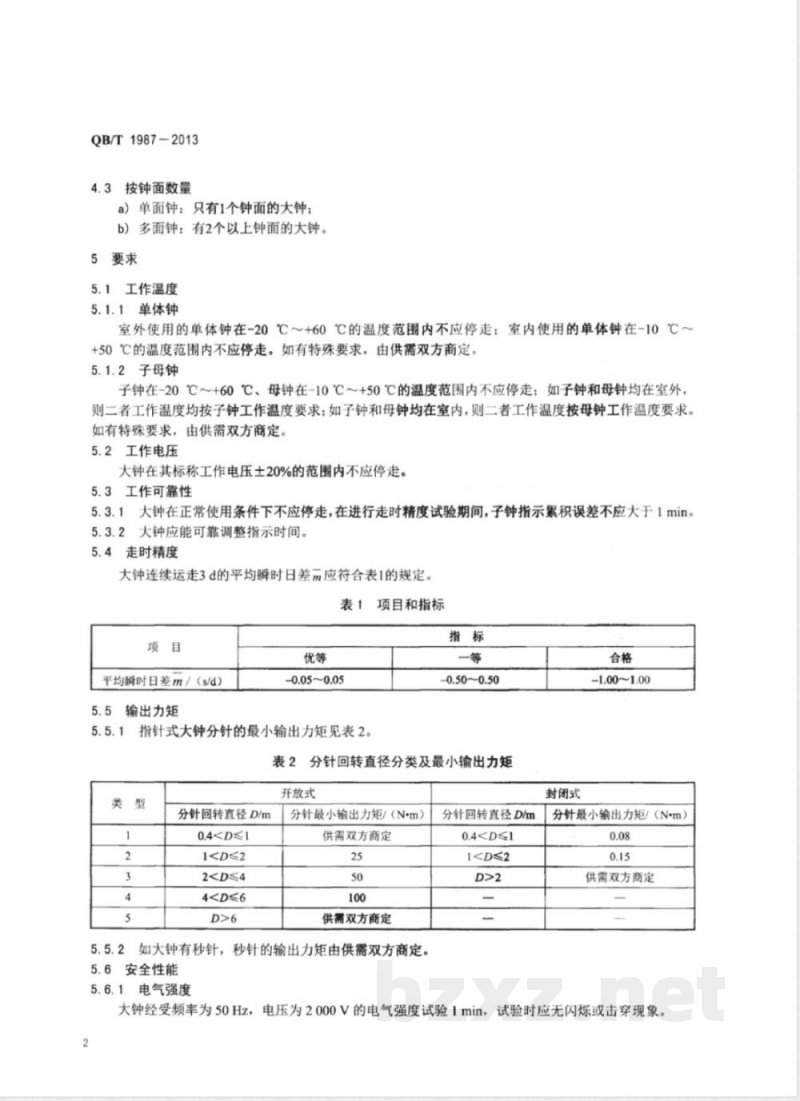 QB/T 1987-2013公共用指针式石英大钟 
