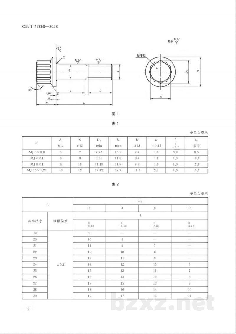 GB/T 42850-20231275MPaMJ螺纹螺栓 