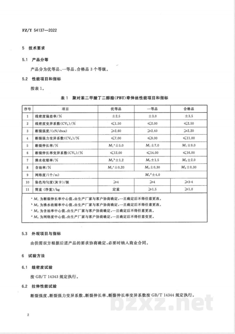 FZ/T 54137-2022聚对苯二甲酸丁二醇酯（PBT）牵伸丝 
