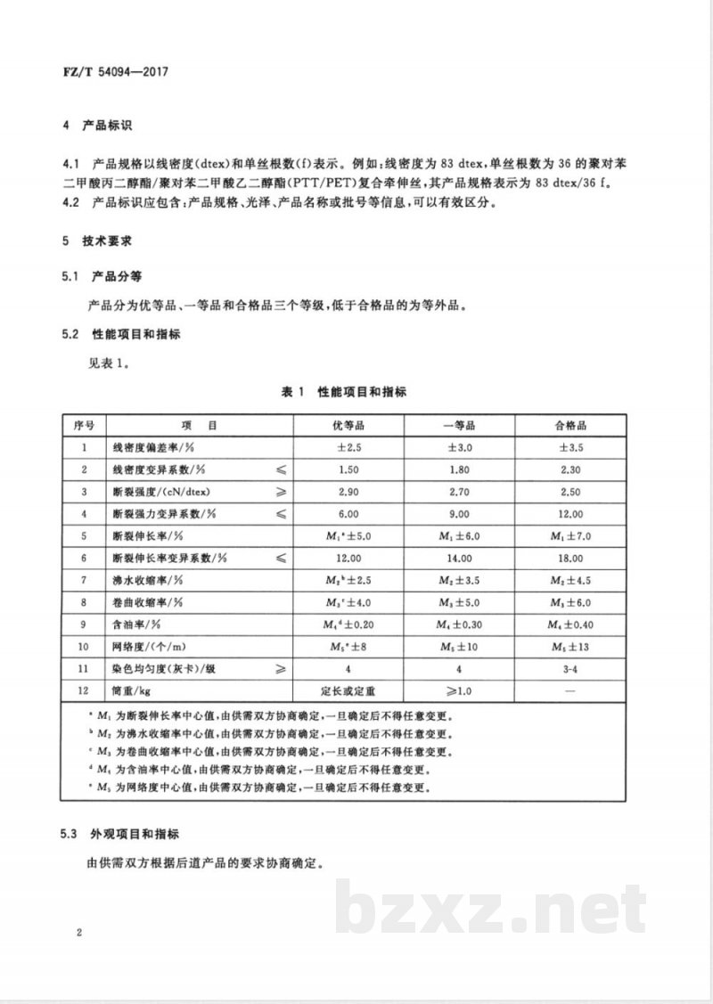FZ/T 54094-2017聚对苯二甲酸丙二醇酯/聚对苯二甲酸乙二醇酯（PTT/PET）复合牵伸丝 