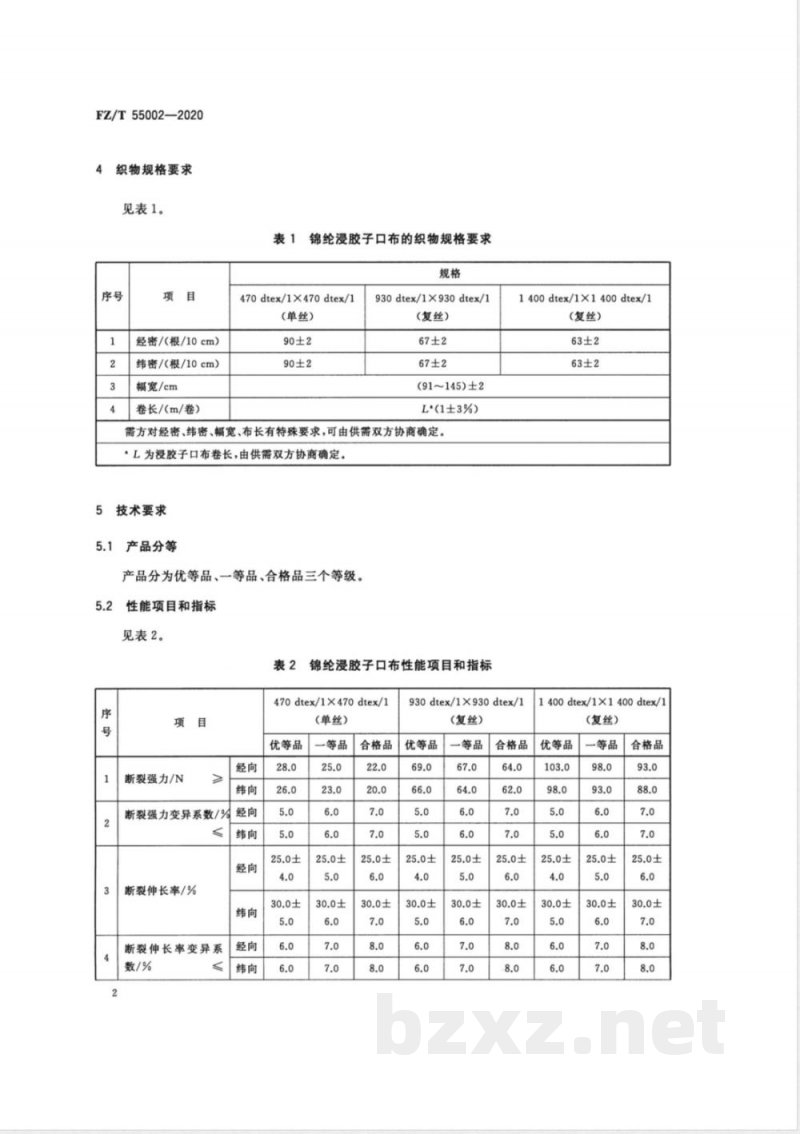 FZ/T 55002-2020锦纶浸胶子口布 