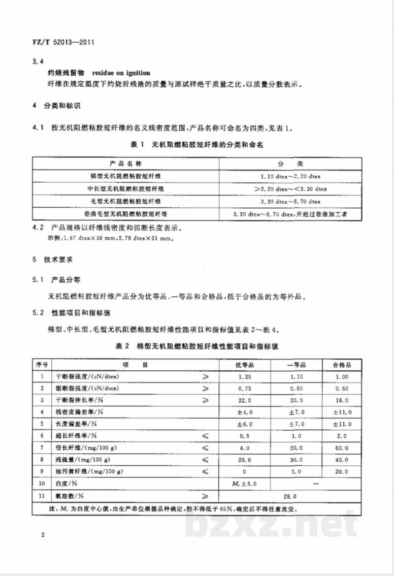 FZ/T 52013-2011无机阻燃粘胶短纤维 