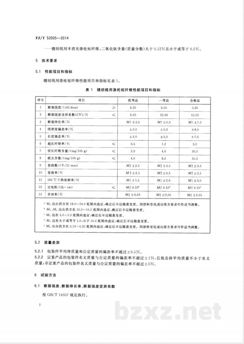 FZ/T 52005-2014缝纫线用涤纶短纤维 