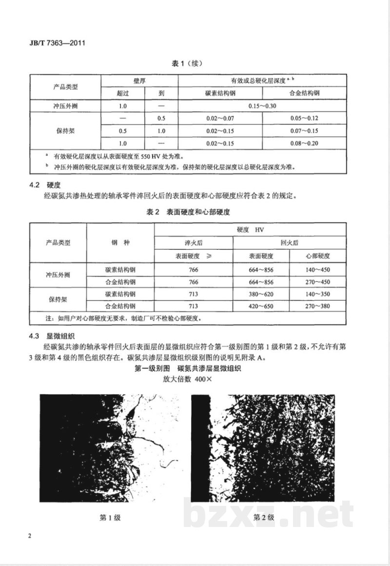 JB/T 7363-2011滚动轴承  低碳钢轴承零件碳氮共渗  热处理技术条件 