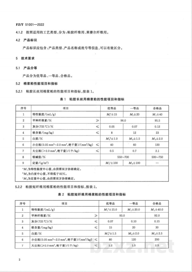FZ/T 51001-2022再生纤维素纤维用浆粕 棉浆粕和木浆粕 