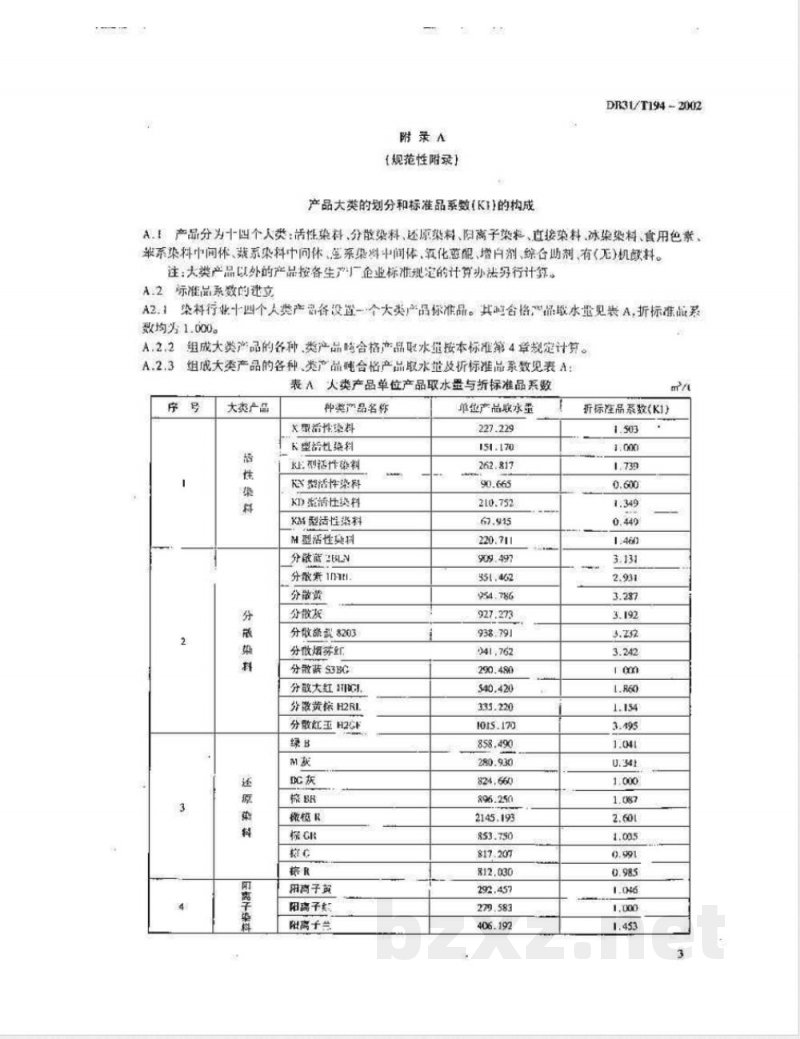 DB31/T 194-2002染料行业单位产品取水定额与计算方法