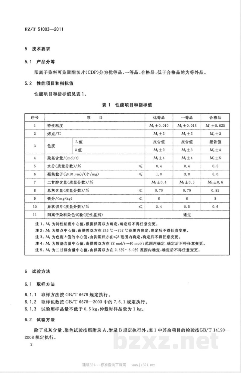 FZ/T 51003-2011阳离子染料可染聚酯切片(CDP) 