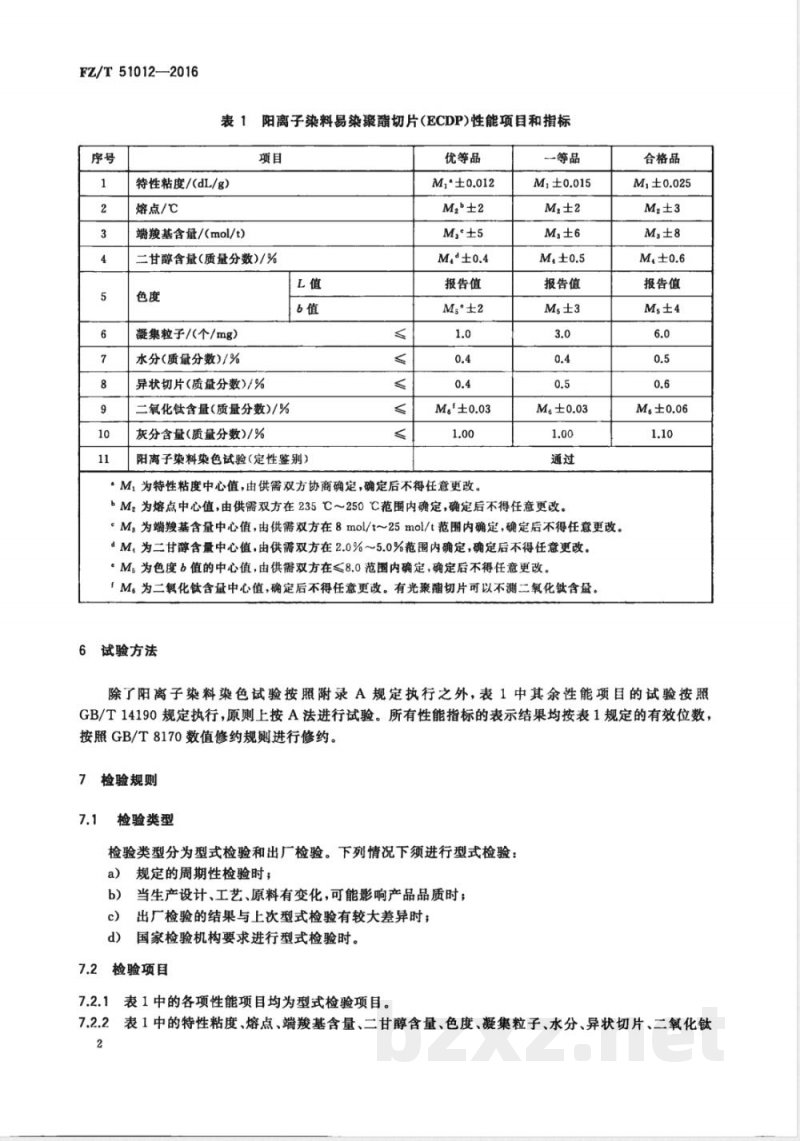 FZ/T 51012-2016阳离子染料易染聚酯切片（ECDP） 