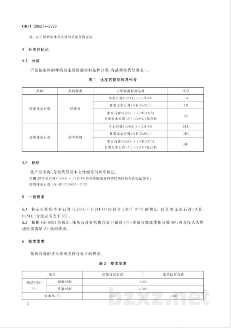 GB/T 28627-2023抹灰石膏 