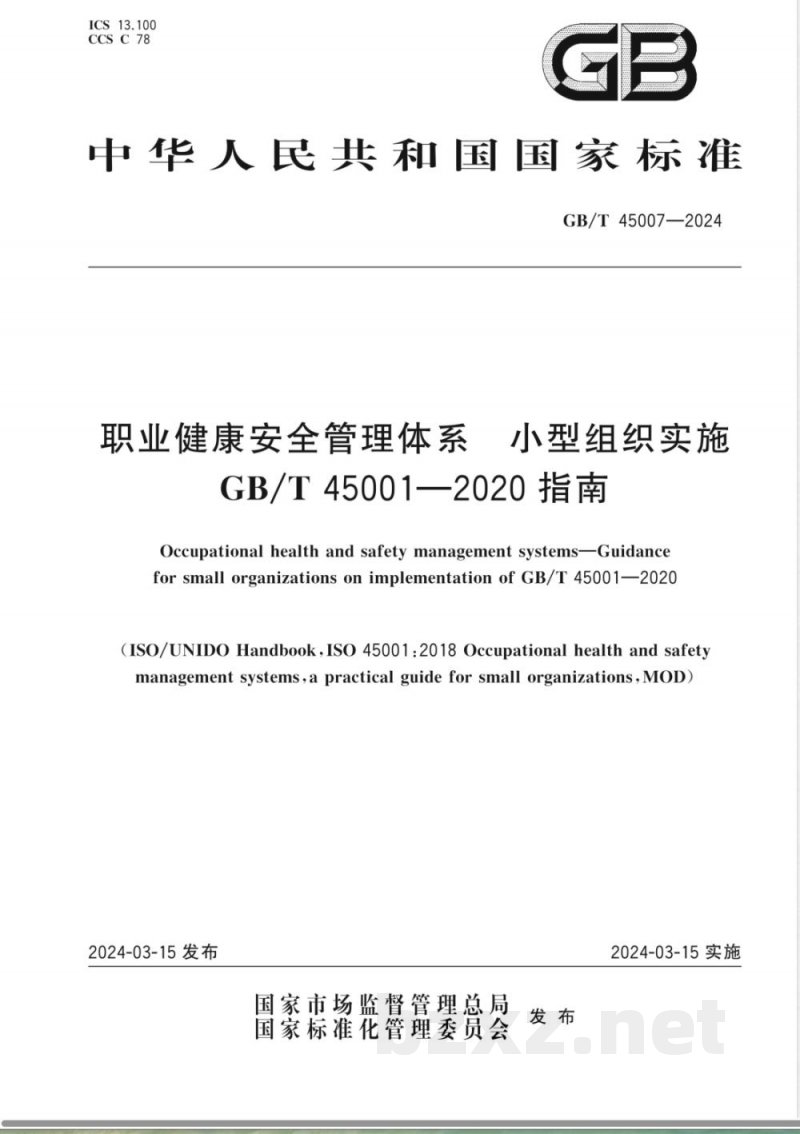 GB/T 45007-2024职业健康安全管理体系 小型组织实施GB/T 45001-2020指南 