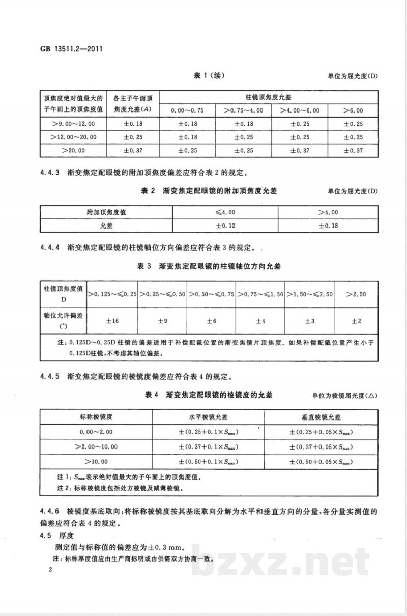GB 13511.2-2011配装眼镜 第2部分：渐变焦 