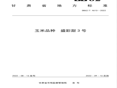 DB62/T 4610-2022玉米品种 盛彩甜3号