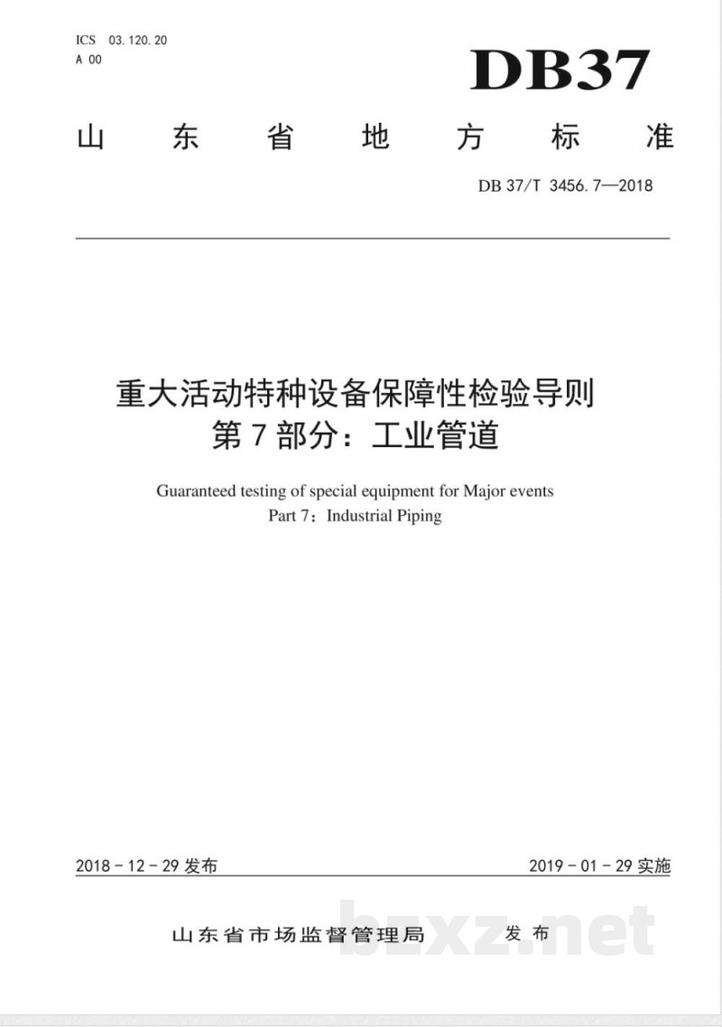 DB37/T 3456.7-2018重大活动特种设备保障性检验导则 第7部分：工业管道