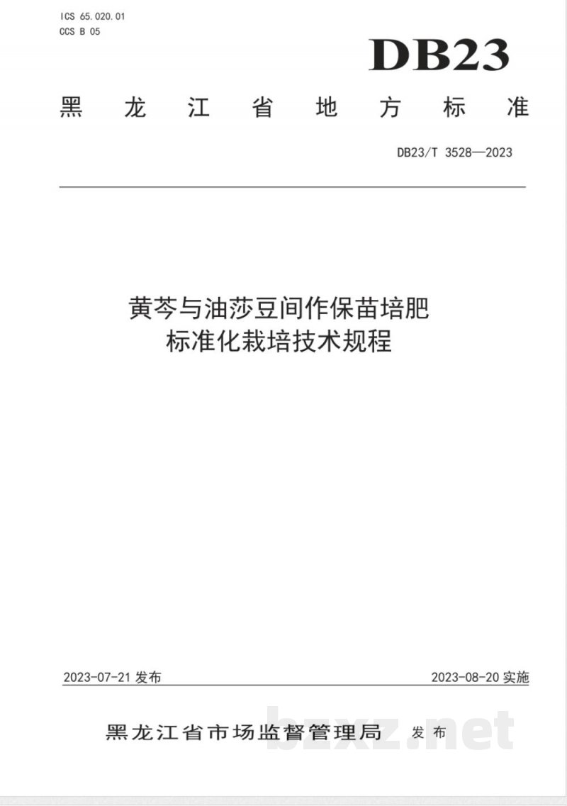 DB23/T 3528-2023黄岑与油莎豆间作保苗培肥标准化栽培技术规程
