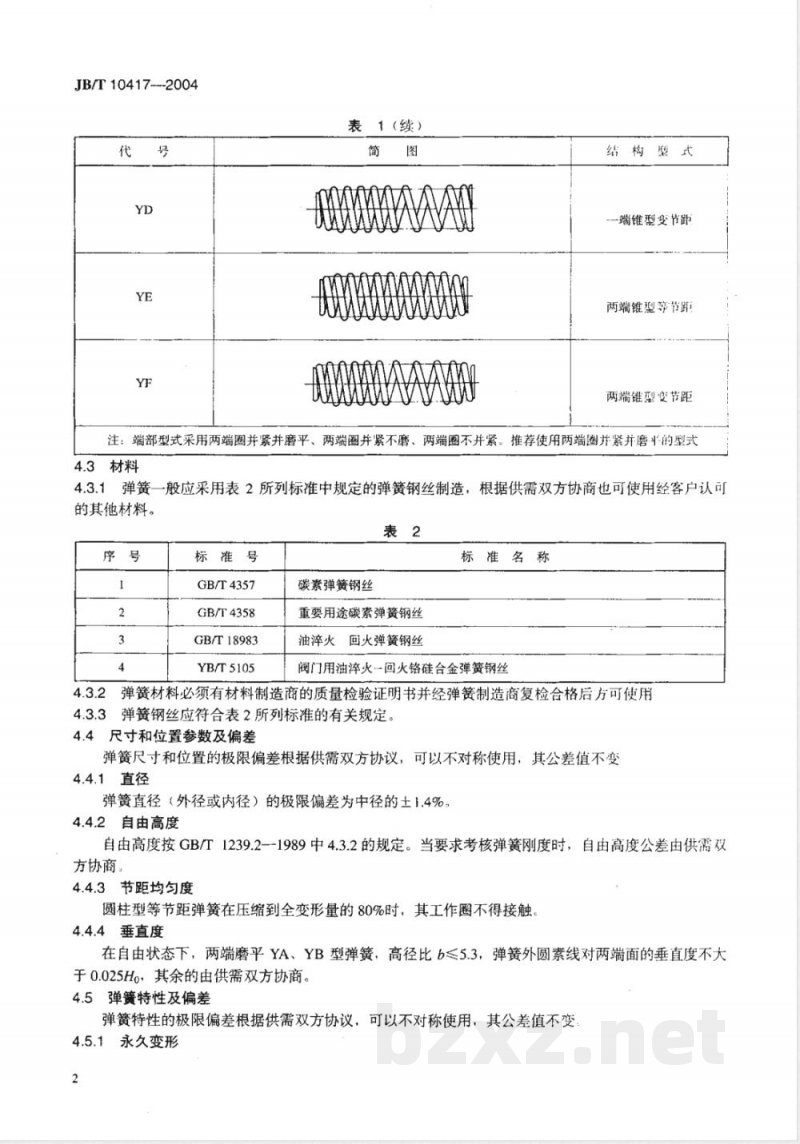 JB/T 10417-2004 摩托车减震弹簧 技术条件