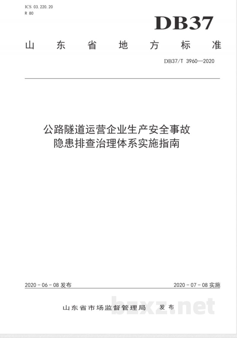 DB37/T 3960-2020公路隧道运营企业生产安全事故隐患排查治理体系实施指南