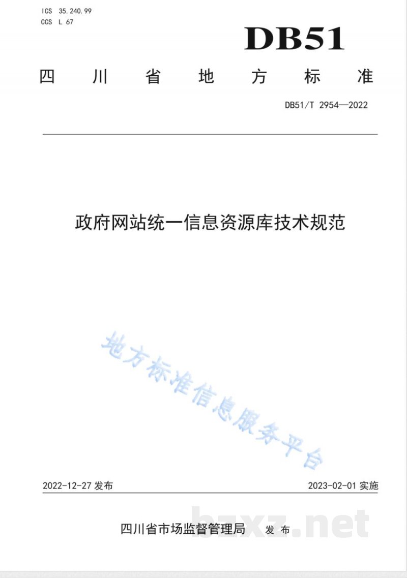 DB51/T 2954-2022政府网站统一信息资源库技术规范