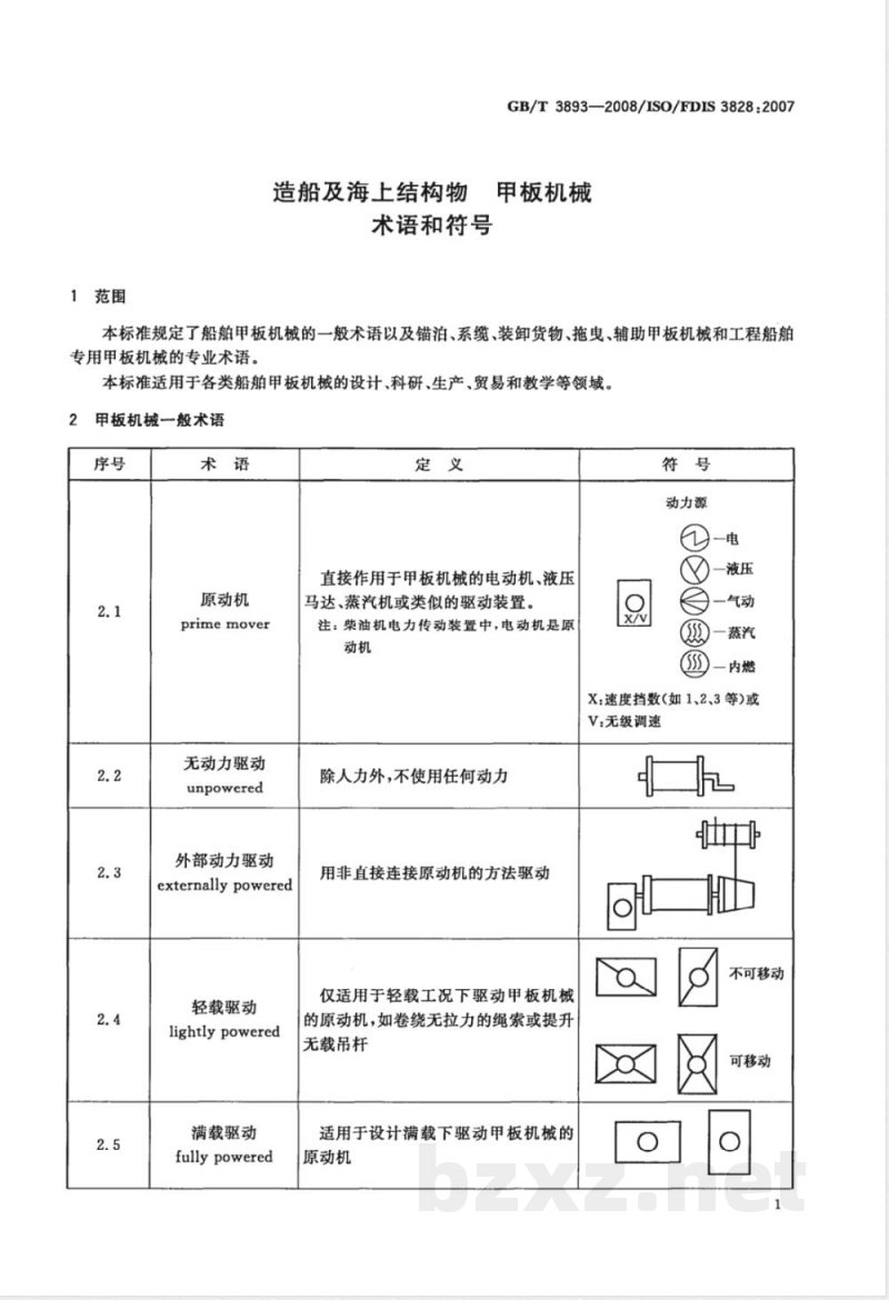 GB/T 3893-2008 造船及海上结构物 甲板机械 术语和符号