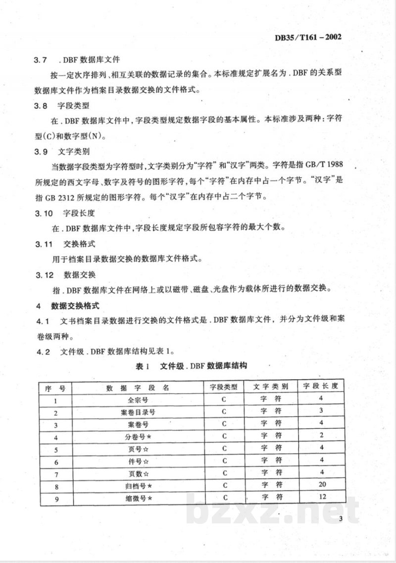 DB35/T 161-2002文书档目录数据交换格式与著录细则