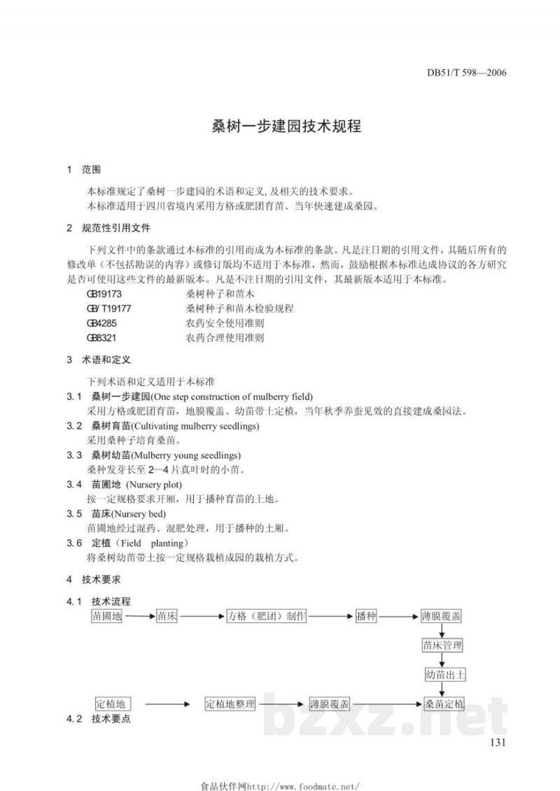 DB51/T 598-2006桑树一步建园技术规程