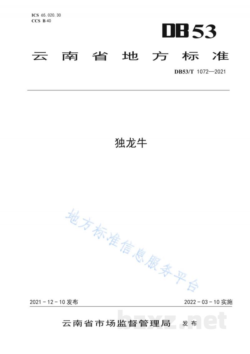 DB53/T 1072-2021独龙牛
