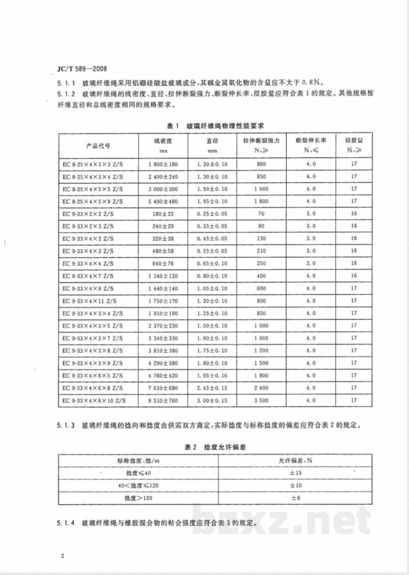 JC/T 589-2008 增强橡胶用玻璃纤维绳