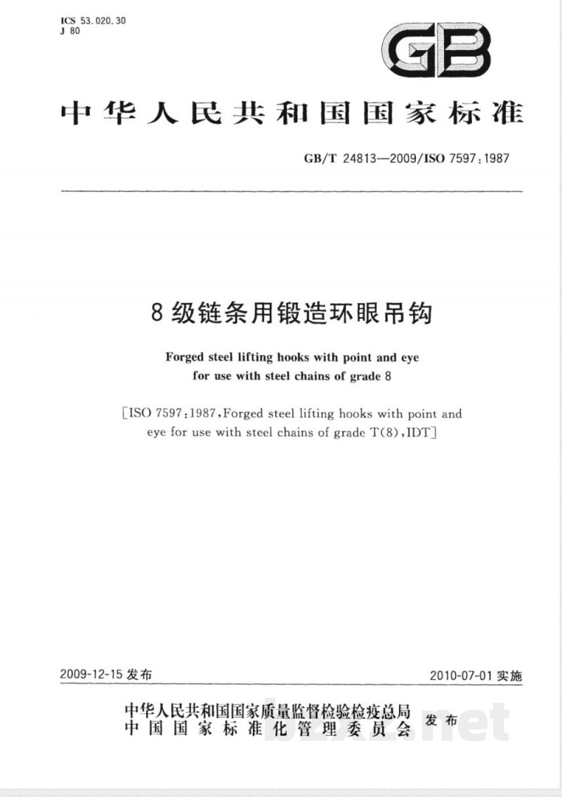 GB/T 24813-2009  8级链条用锻造环眼吊钩