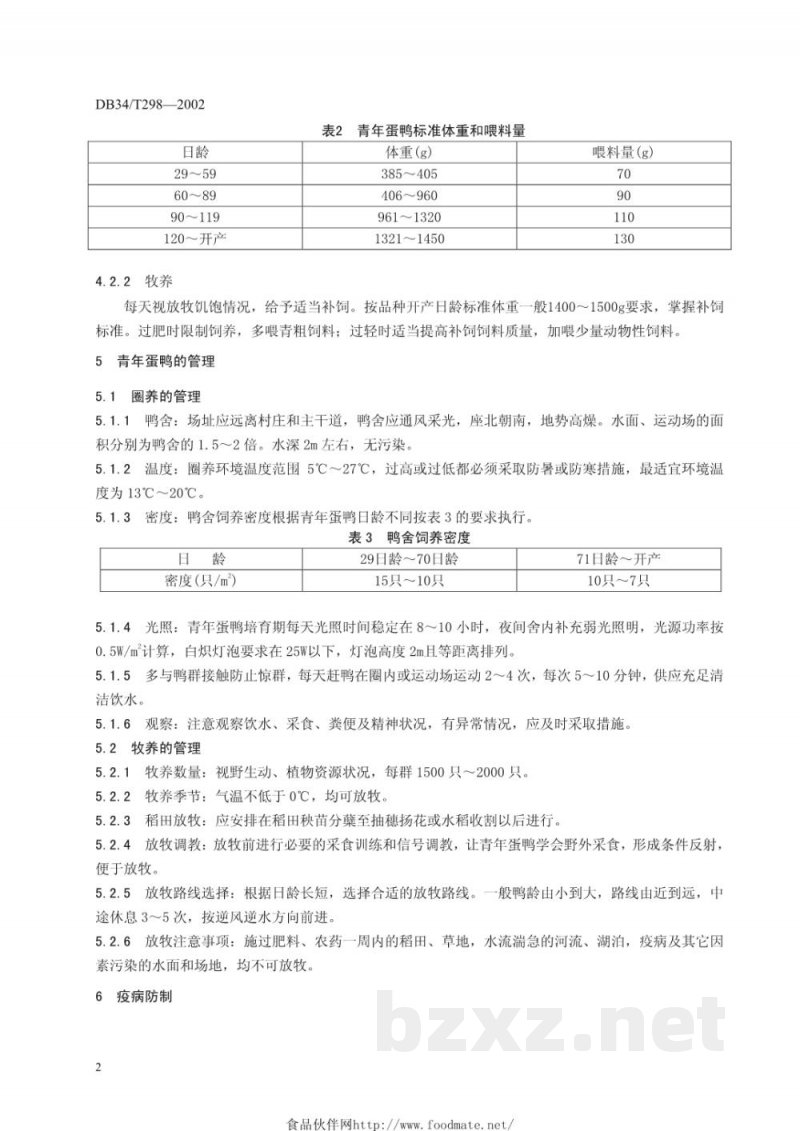 DB34/T 298-2002青年蛋鸭的饲养与管理