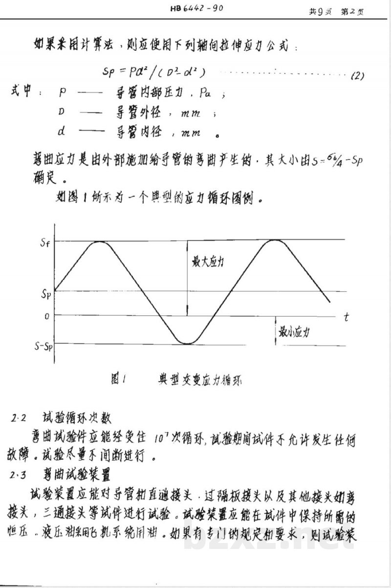HB 6442-1990 飞机液压导管及连接件弯曲疲劳试验