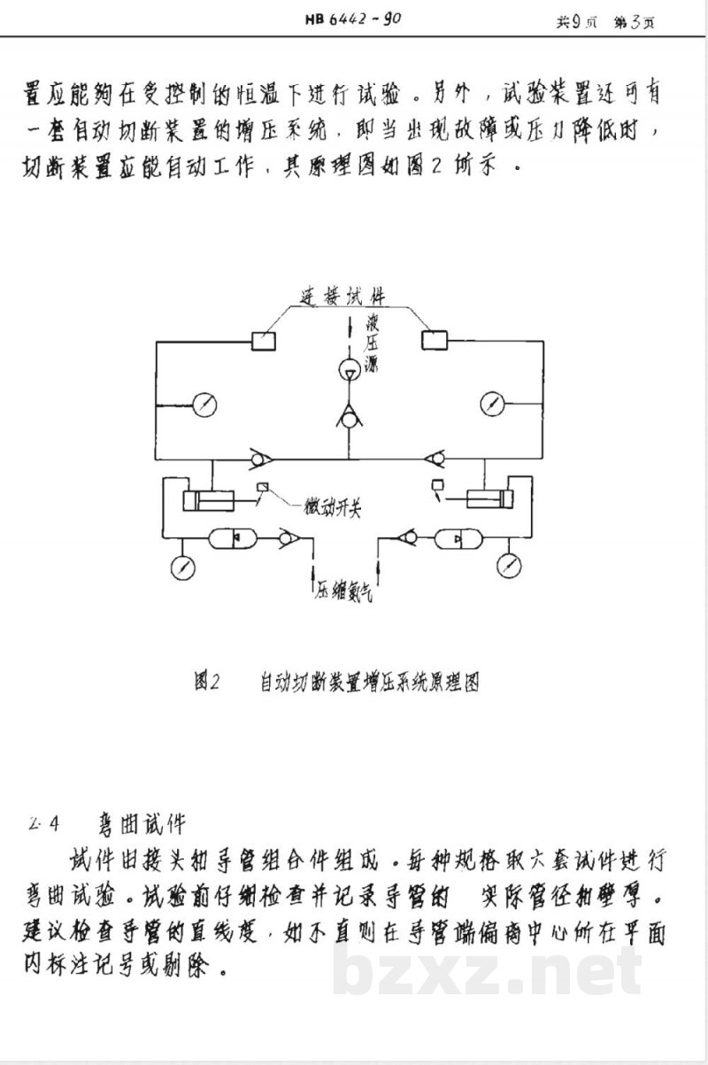 HB 6442-1990 飞机液压导管及连接件弯曲疲劳试验