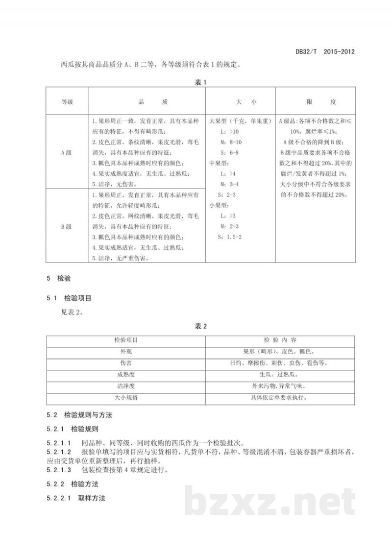 DB32/T 2015-2012西瓜的等级规格