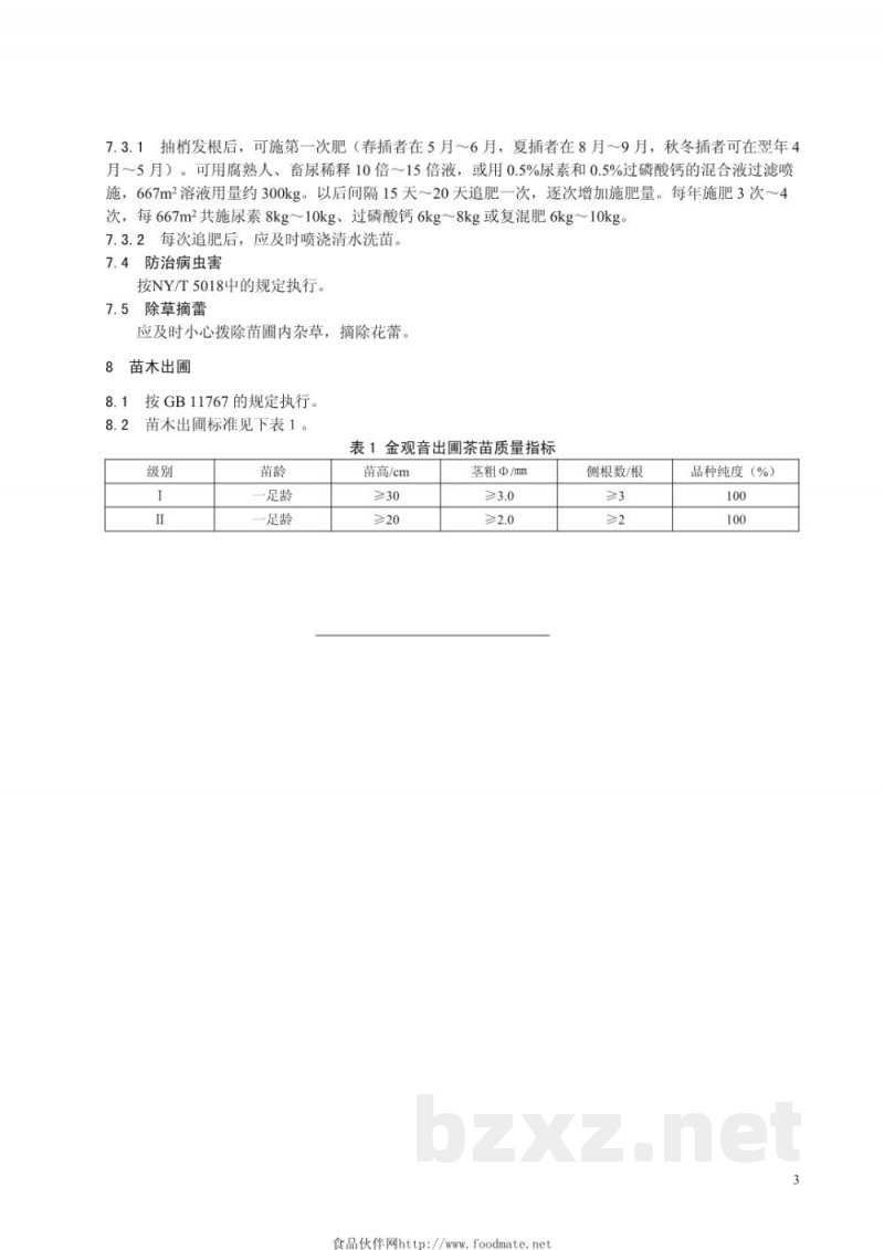 DB33/T 740.1-2009金观音茶叶生产技术规程 第1部分：苗木培育