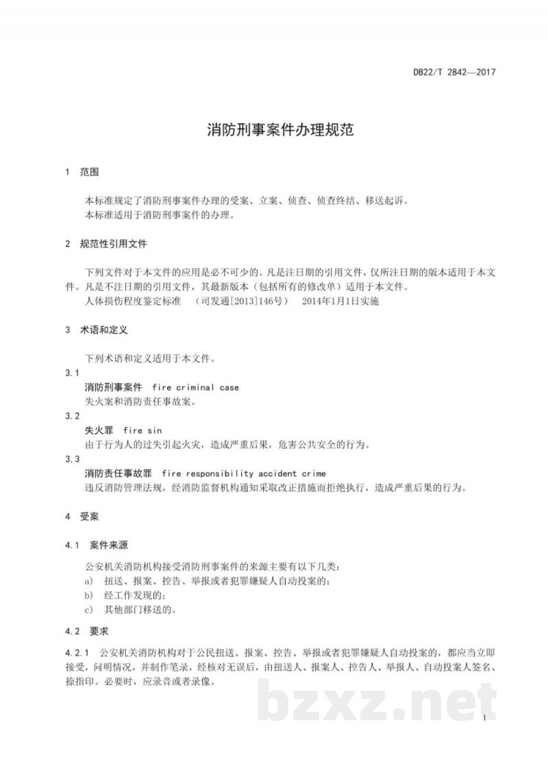 DB22/T 2842-2017消防刑事案件办理规范