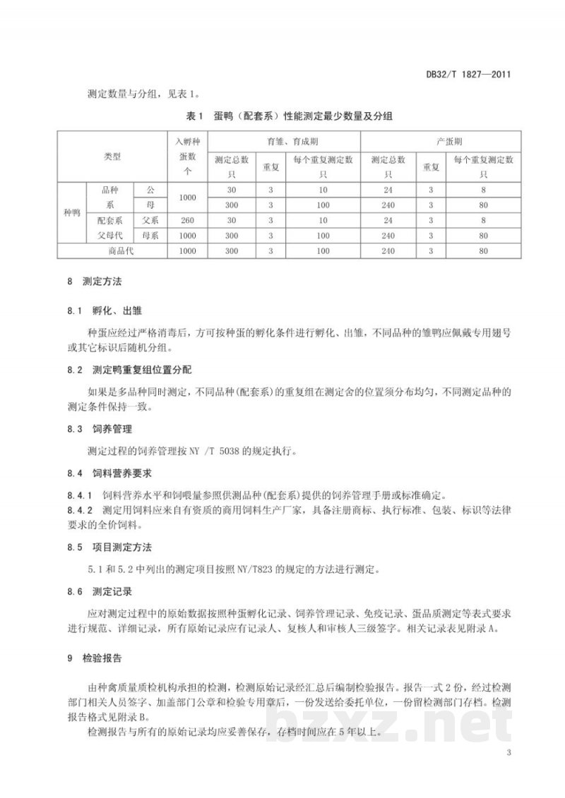 DB32/T 1827-2011蛋鸭生产性能测定技术规范