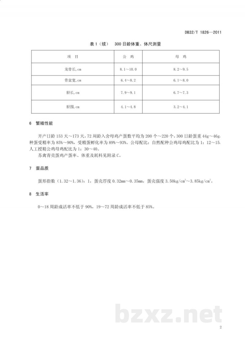 DB32/T 1826-2011苏禽青壳蛋鸡