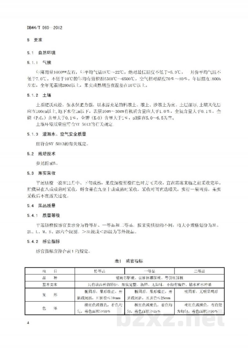 DB44/T 989-2012地理标志产品 平远脐橙