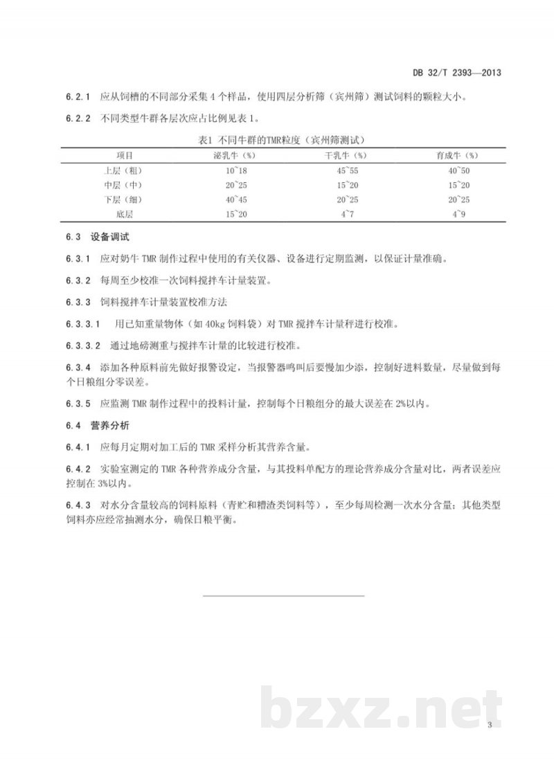 DB32/T 2393-2013奶牛全混合日粮（TMR）制作技术规程