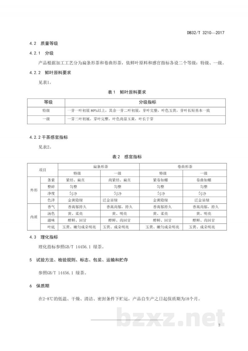 DB32/T 3210-2017‘黄金芽’茶质量分级