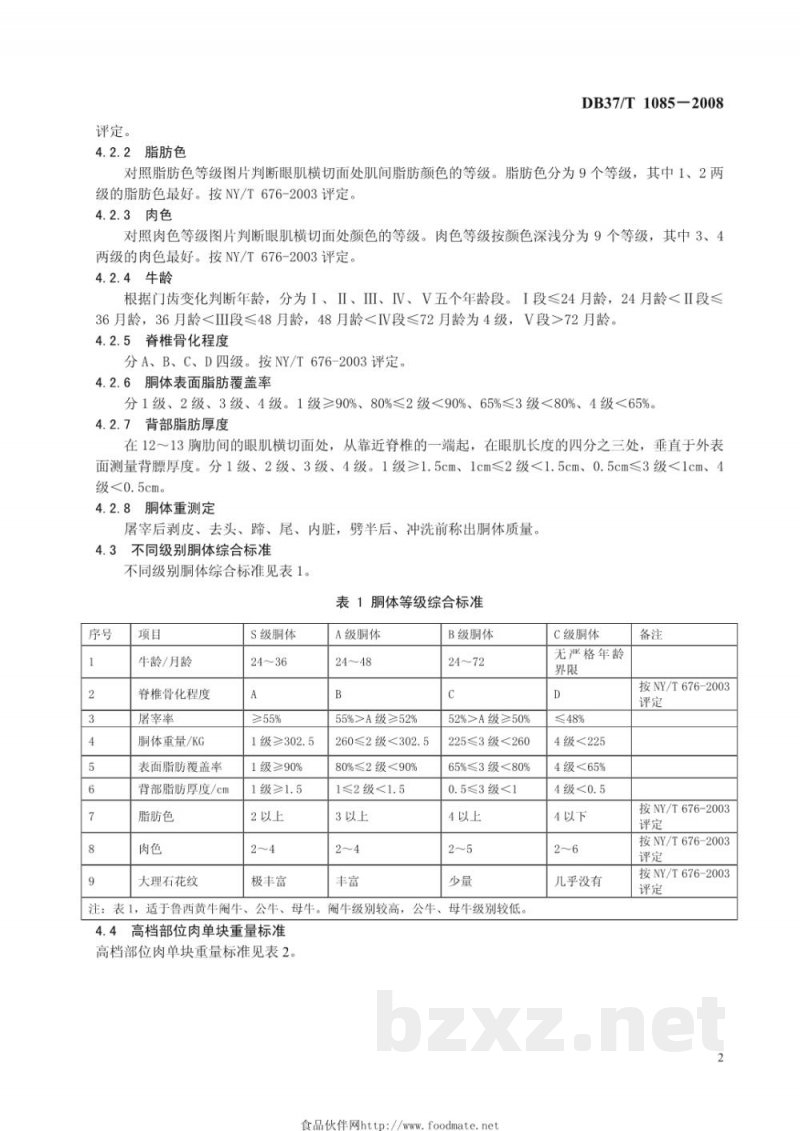 DB37/T 1085-2008鲁西黄牛牛肉分级