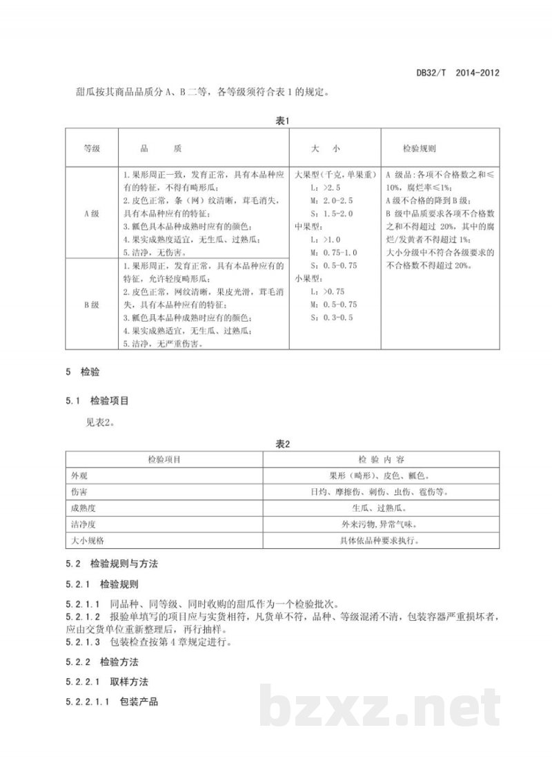 DB32/T 2014-2012甜瓜的等级规格