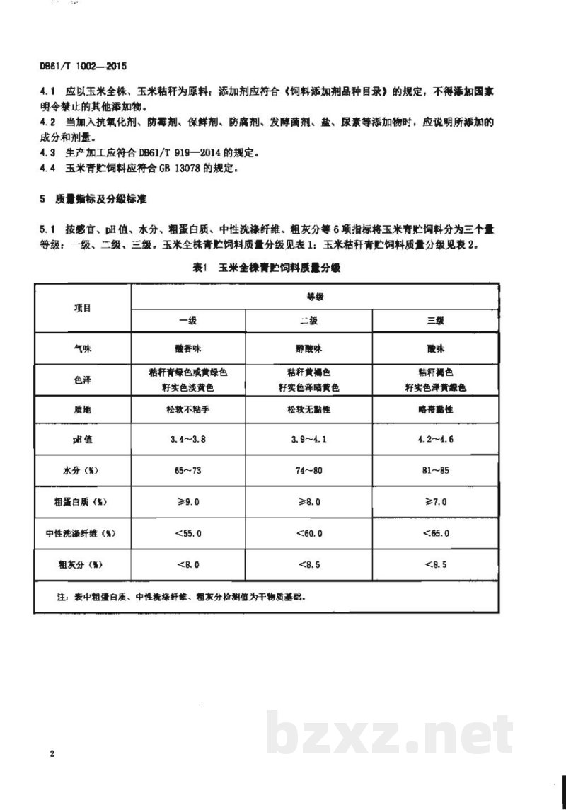 DB61/T 1002-2015玉米青贮饲料质量等级