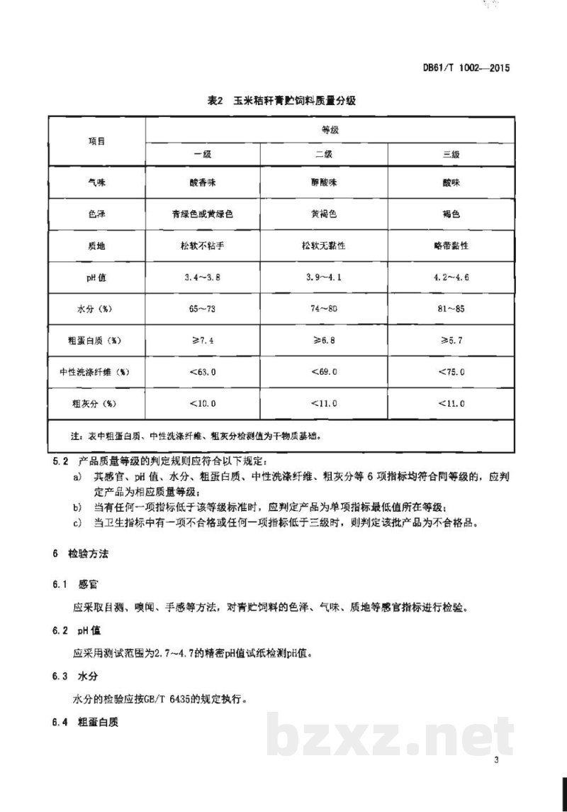 DB61/T 1002-2015玉米青贮饲料质量等级