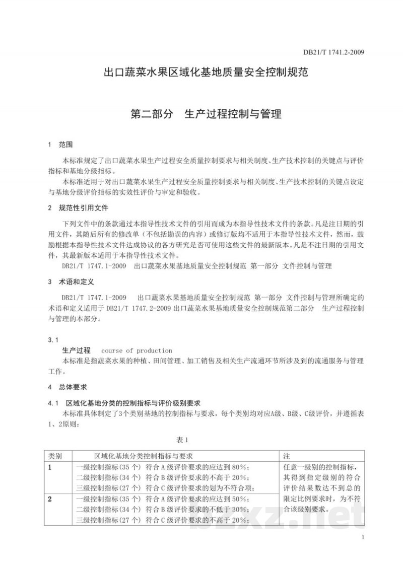 DB21/T 1747.2-2009出口蔬菜水果区域化基地质量安全控制规范 第2部分：生产过程控制与管理