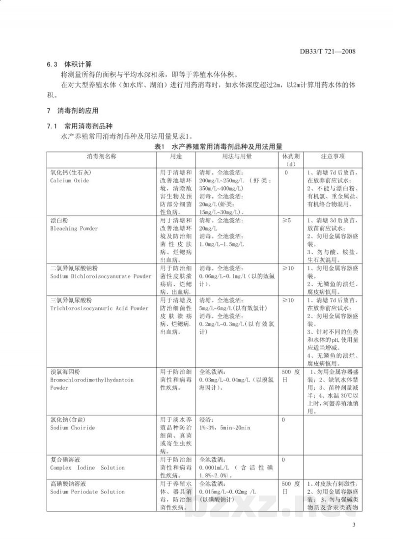 DB33/T 721-2008水产养殖消毒剂使用技术规范