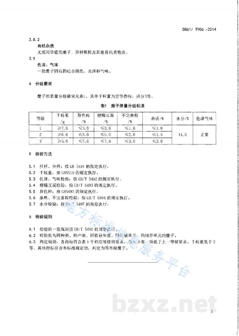 DB61/T 906-2014糜子千粒重分级方法