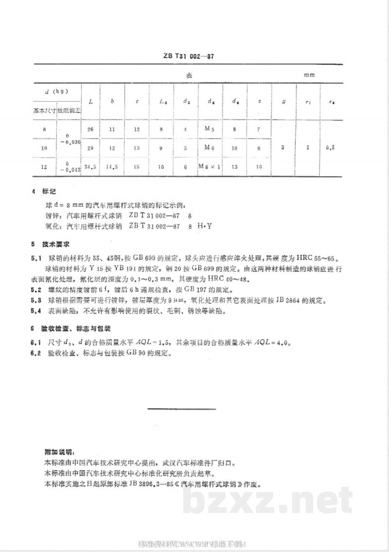 QC/T 328-1999 汽车用螺杆式球销
