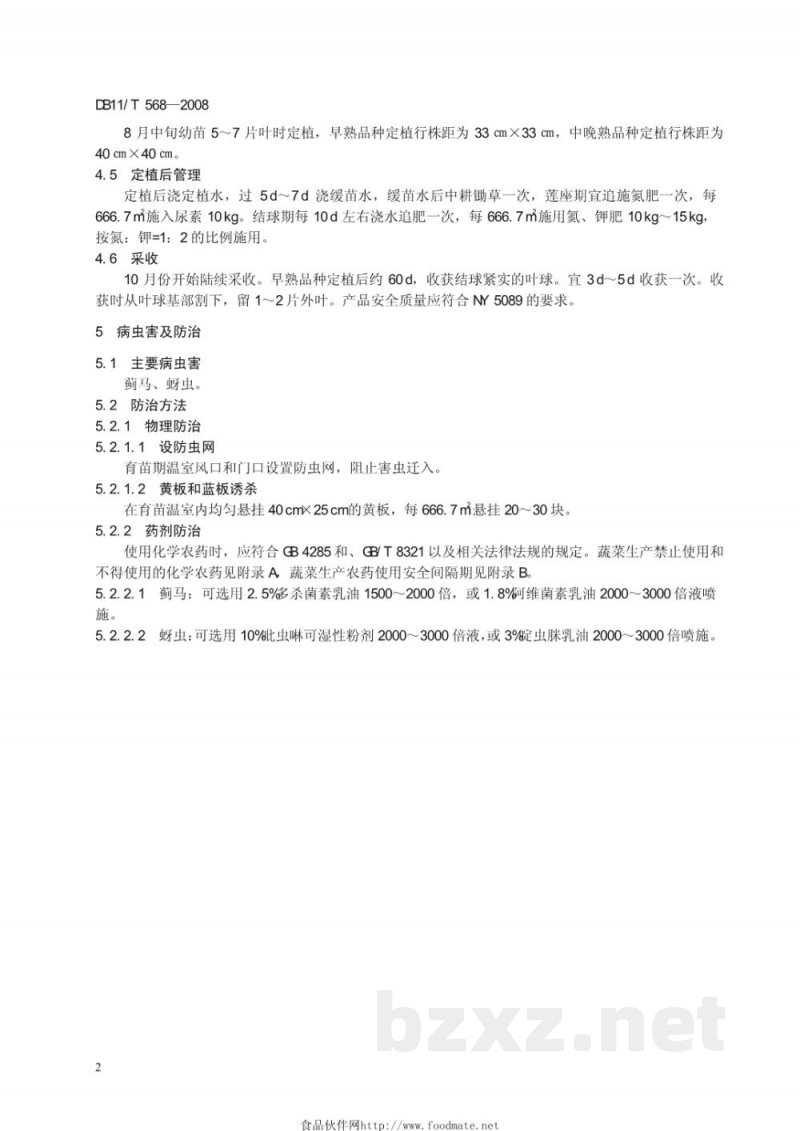 DB11/T 568-2008无公害蔬菜 结球红菊苣露地生产技术规程