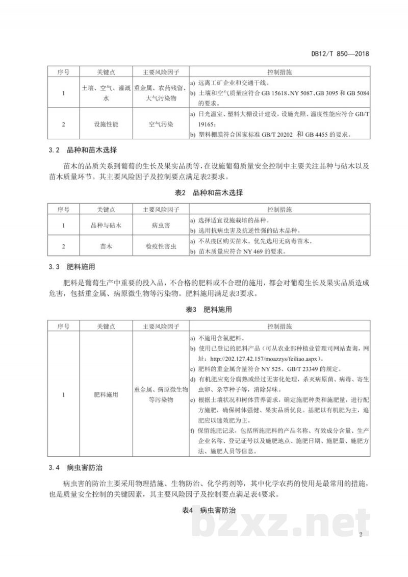 DB12/T 850-2018设施葡萄质量安全风险控制技术规范